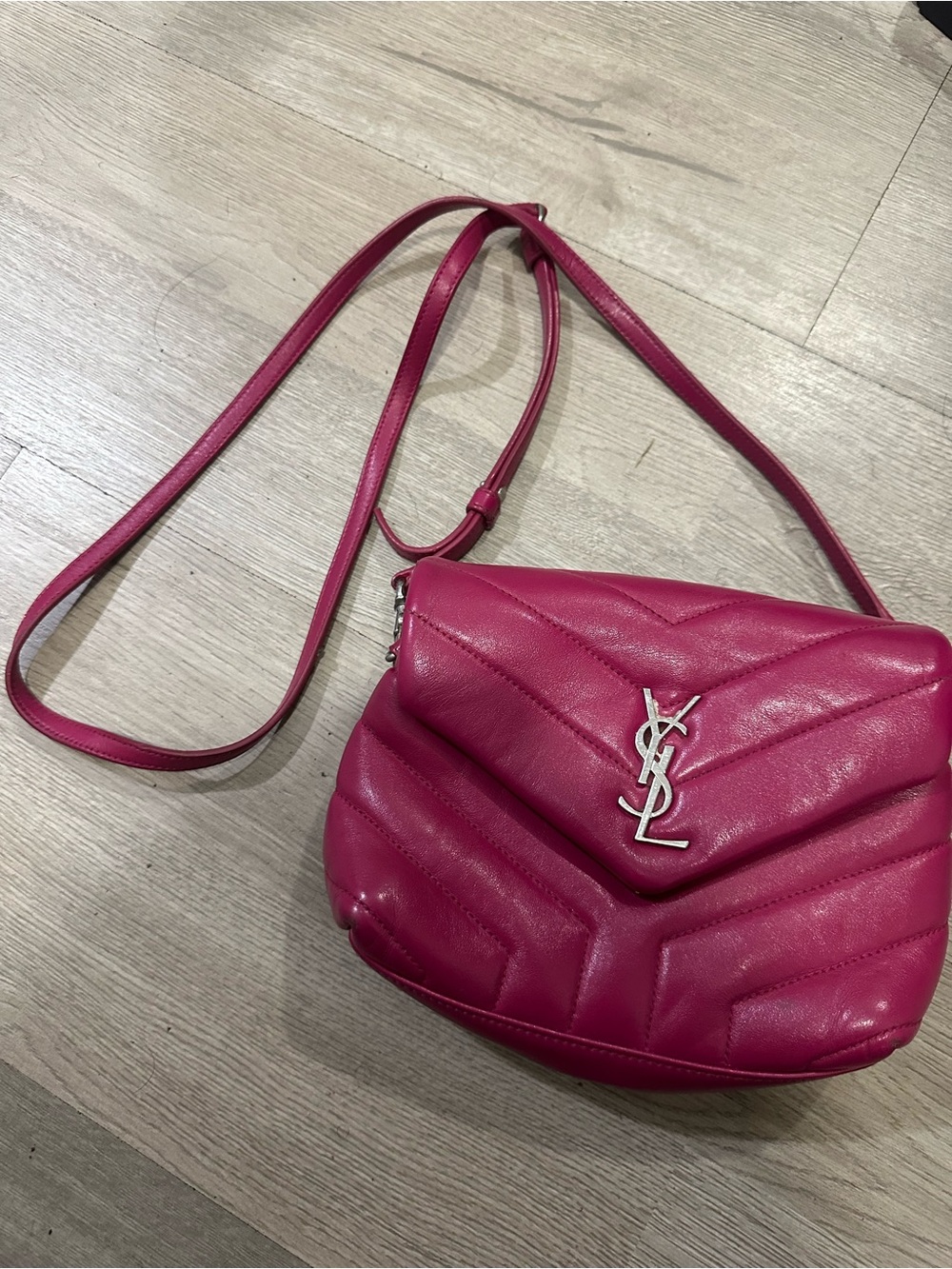 Saint Laurent Fuchsia Quilted Leather Crossbody with Silver YSL Logo - Picture 5 of 6